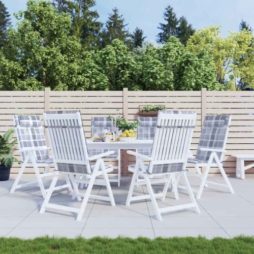 6 db szürke kockás oxford szövet magas háttámlájú székpárna