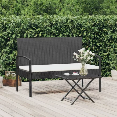 Fekete polyrattan kerti pad párnával 105 cm
