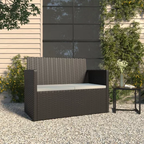 Fekete polyrattan kerti pad párnákkal 105 cm