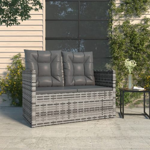  szürke polyrattan kerti pad párnákkal 105 cm