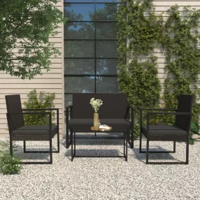 Fekete polyrattan kerti pad párnákkal 106 cm