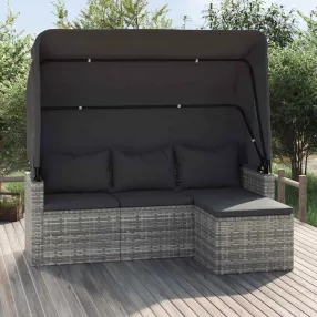   3-személyes szürke polyrattan kanapé tetővel és lábtartóval