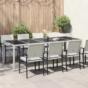   Fehér polyrattan és edzett üveg kerti asztal 250 x 100 x 75 cm