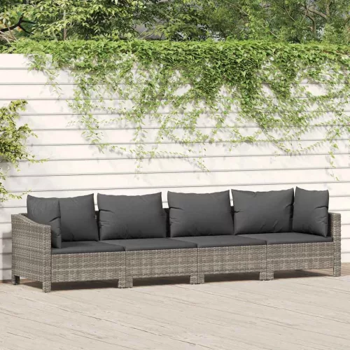 4 darabos szürke polyrattan kerti bútor szett párnákkal