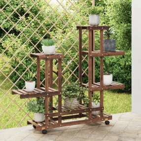   tömör fenyőfa virágtartó állvány kerekekkel 95 x 25 x 101 cm