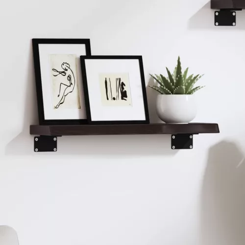 sötétbarna kezelt tömör tölgyfa fali polc 40x10x2 cm