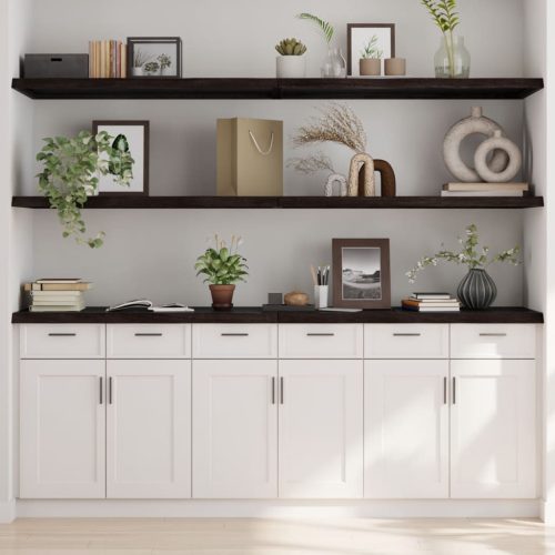 sötétbarna kezelt tömör tölgyfa fali polc 220 x 50 x (2-4) cm
