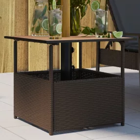 Barna polyrattan kerti asztal napernyőlyukkal 55x55x46,5 cm