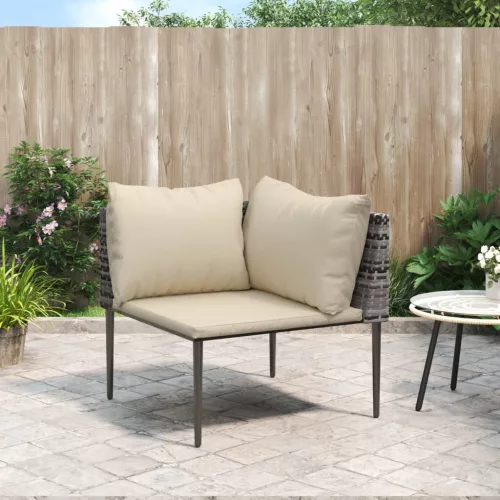 Szürke polyrattan kerti sarokkanapé párnákkal