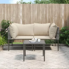  3 részes szürke polyrattan kerti ülőgarnitúra párnákkal