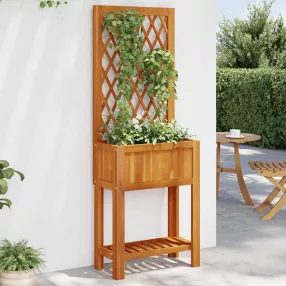   vidaXL tömör akácfa rácsos ültetőláda polccal 55 x 29,5 x 152 cm