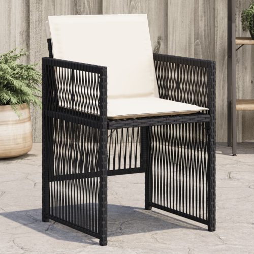 4 db fekete polyrattan kerti szék párnával