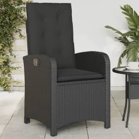 Fekete polyrattan dönthető kerti szék párnával