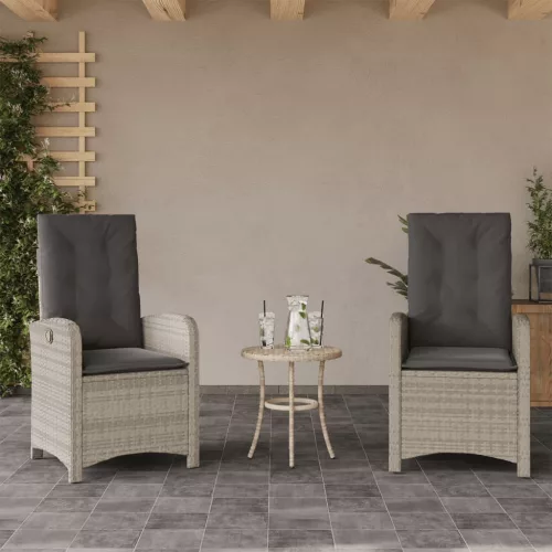 2 db világosszürke polyrattan dönthető kerti szék párnákkal