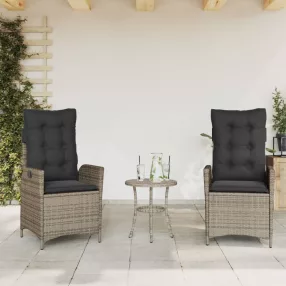 2 db szürke polyrattan dönthető kerti szék párnákkal