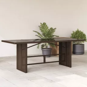 Barna polyrattan üveglapos kerti asztal 190 x 80 x 74 cm