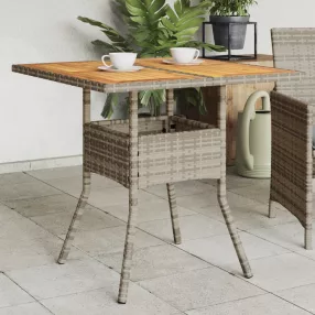   Szürke polyrattan kerti asztal akácfa lappal 80 x 80 x 75 cm