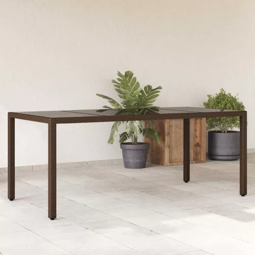 Barna polyrattan üveglapos kerti asztal 190 x 90 x 75 cm