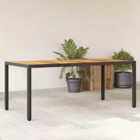   Fekete polyrattan kerti asztal akácfa lappal 190 x 90 x 75 cm