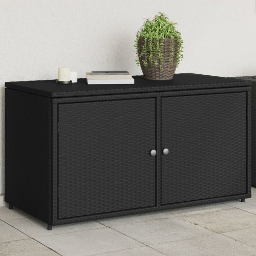  fekete polyrattan kerti tárolószekrény 110 x 55 x 60,5 cm