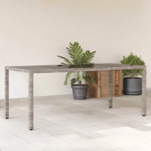 Szürke polyrattan üveglapos kerti asztal 190 x 90 x 75 cm