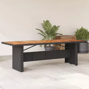   Fekete polyrattan kerti asztal akácfa lappal 240 x 90 x 75 cm
