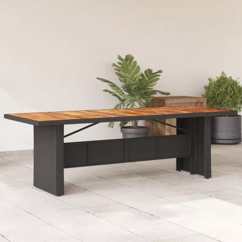 Fekete polyrattan kerti asztal akácfa lappal 240 x 90 x 75 cm