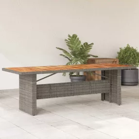   Szürke polyrattan kerti asztal akácfa lappal 240 x 90 x 75 cm