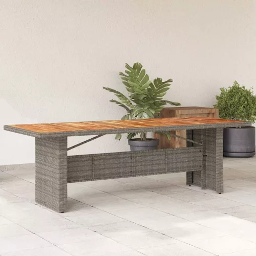 Szürke polyrattan kerti asztal akácfa lappal 240 x 90 x 75 cm