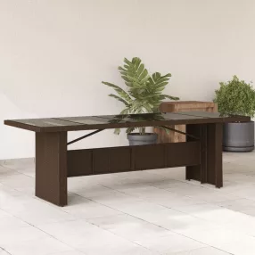 Barna polyrattan üveglapos kerti asztal 240 x 90 x 75 cm