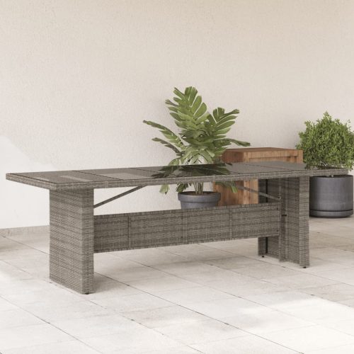 szürke polyrattan üveglapos kerti asztal 240 x 90 x 75 cm