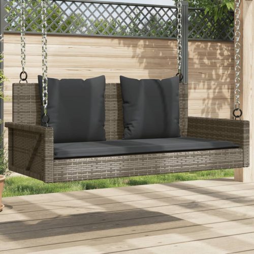  szürke polyrattan hintapad párnákkal 119x56x48 cm