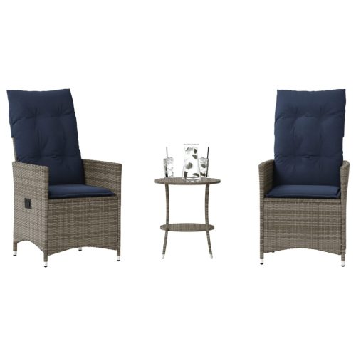 3 darabos szürke polyrattan bisztrógarnitúra párnákkal