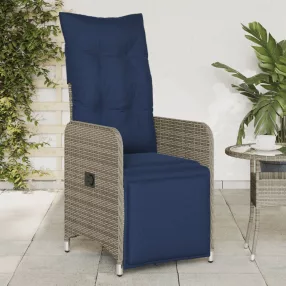 Szürke polyrattan dönthető kerti szék párnákkal