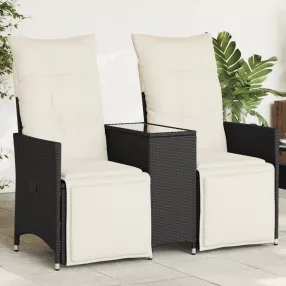   vidaXL 2 személyes fekete polyrattan dönthető kerti kanapé asztallal
