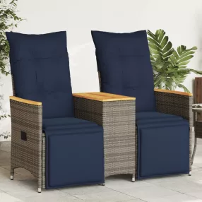   Kétszemélyes dönthető kerti kanapé asztallal, szürke polyrattan