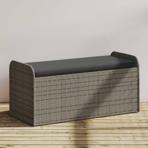  szürke polyrattan tárolópad párnával 115 x 51 x 52 cm