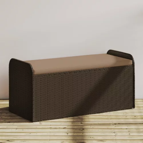 Barna polyrattan tárolópad párnával 115 x 51 x 52 cm