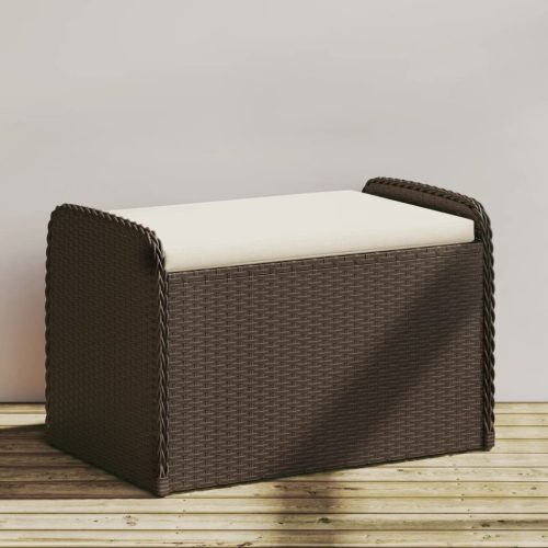  barna polyrattan tárolópad párnával 80 x 51 x 52 cm