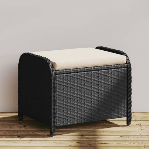  fekete polyrattan kerti szék párnával 58 x 46 x 46 cm