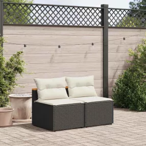   2 db fekete polyrattan karfa nélküli kerti kanapé párnákkal