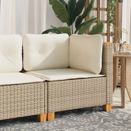 bézs polyrattan kerti sarokkanapé párnával