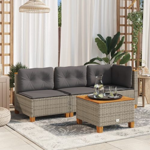  szürke polyrattan és akácfa kerti asztal 55 x 55 x 36 cm