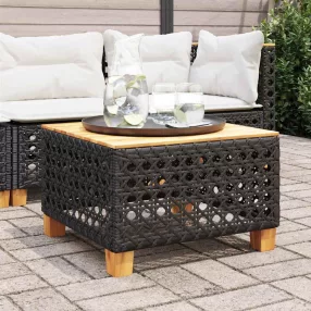 Fekete polyrattan és akácfa kerti asztal 55 x 55 x 36 cm