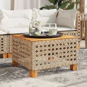 Bézs polyrattan és akácfa kerti asztal 55 x 55 x 36 cm