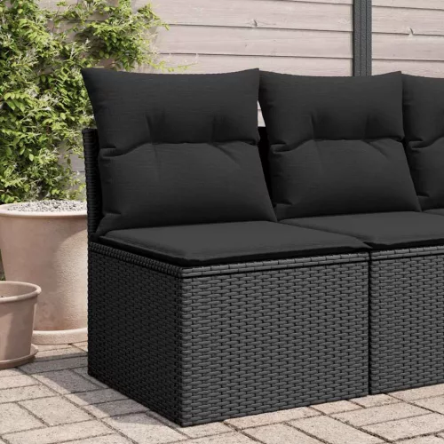 fekete polyrattan kerti kanapé karfa nélkül párnákkal
