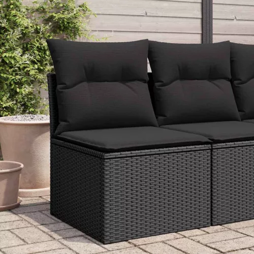 fekete polyrattan kerti szék karfa nélkül párnákkal