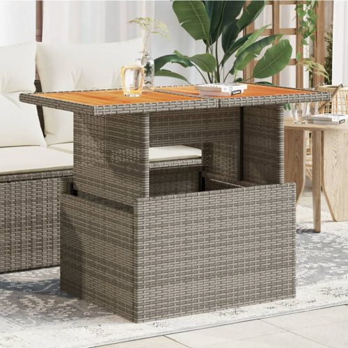  szürke polyrattan és akácfa kerti asztal 100 x 55 x 73 cm