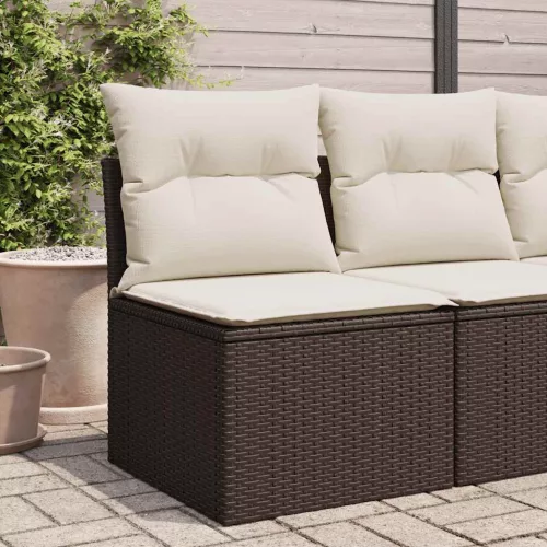 barna polyrattan karfa nélküli kerti kanapé párnával