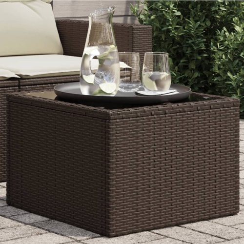 barna polyrattan üveglapos kerti asztal 55 x 55 x 37 cm